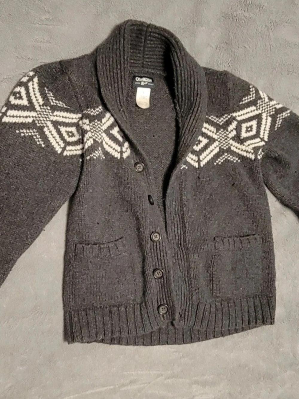 OshKosh B'gosh Charcoal and White Fair Isle Shawl Collar Cardigan